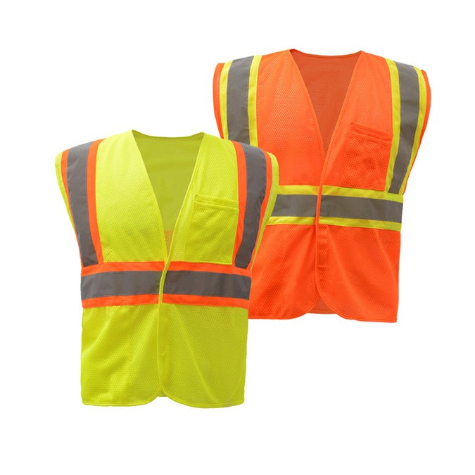 Two Tone Mesh Hook and Loop Safety Vest Standard Class 2 in Lime Green or Orange Front View Image