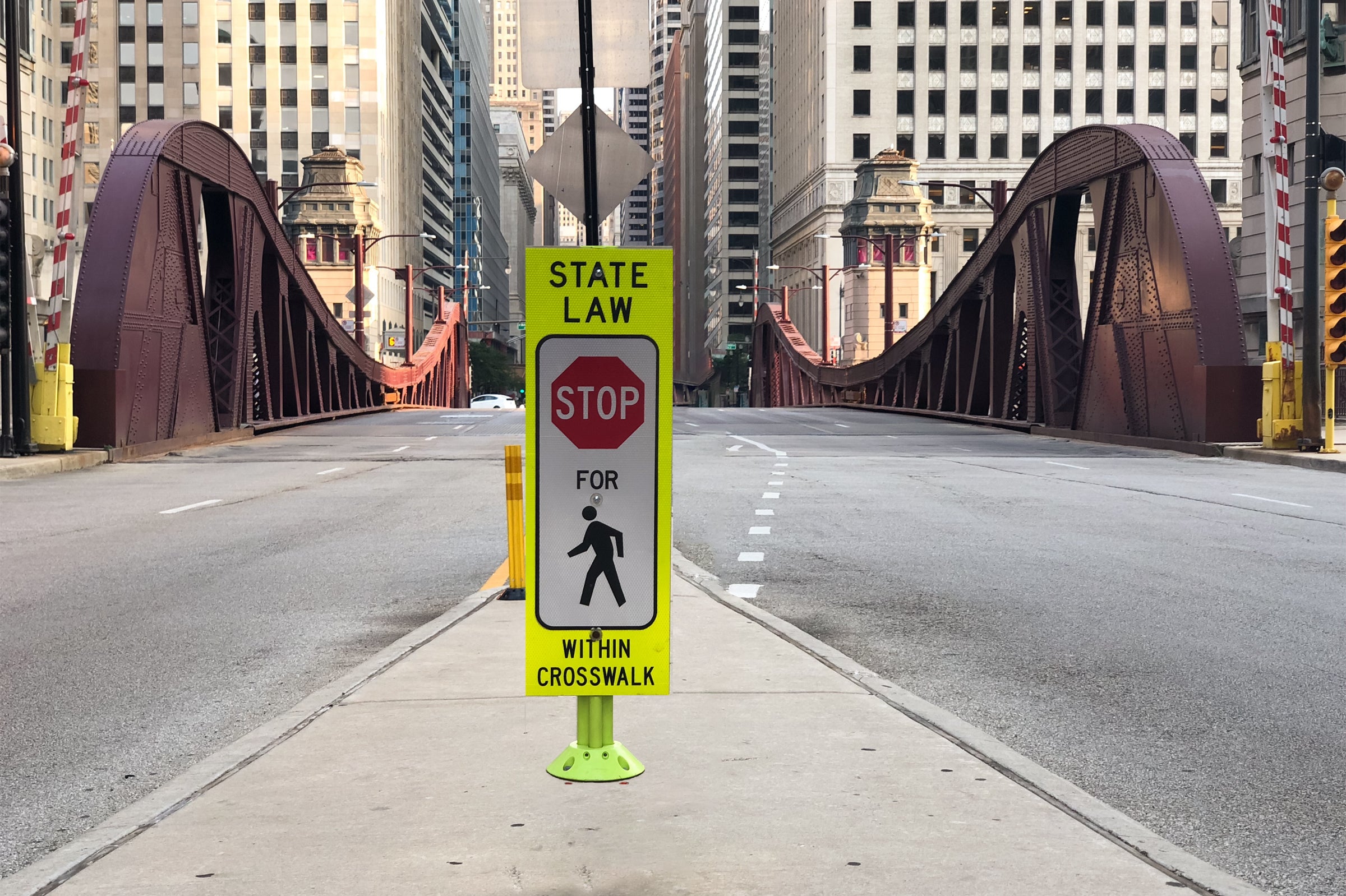 Crosswalk Sign "Stop For Pedestrian Within Crosswalk" Image