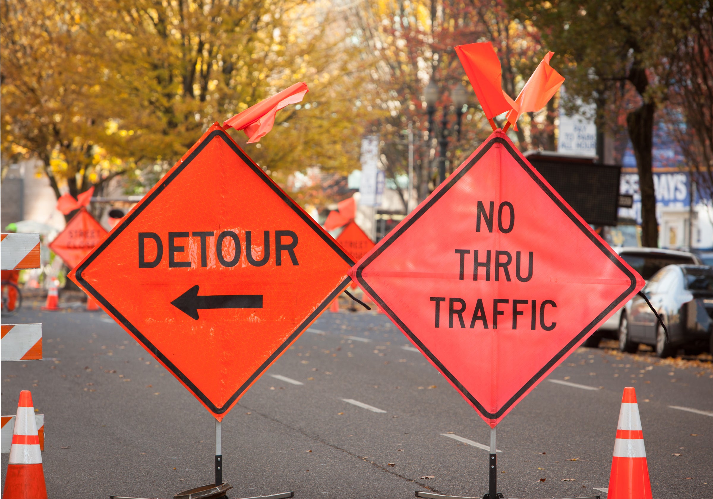 Safety Sign on Stand With Orange Mesh Signs Image