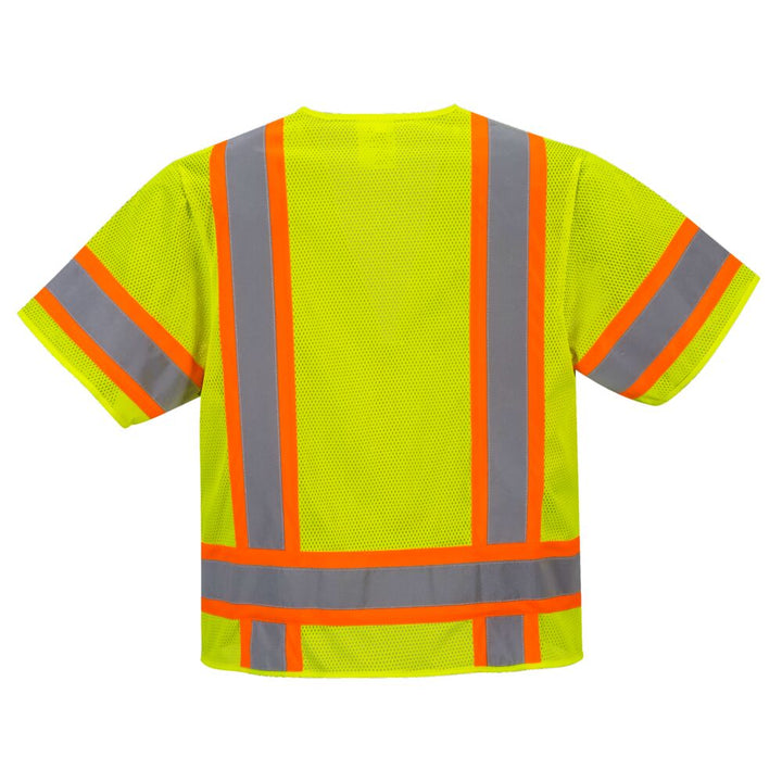 Aurora Hi-Vis Short Sleeve Contrast Executive Vest - Class 3 in Hi-Vis Yellow Back View Image