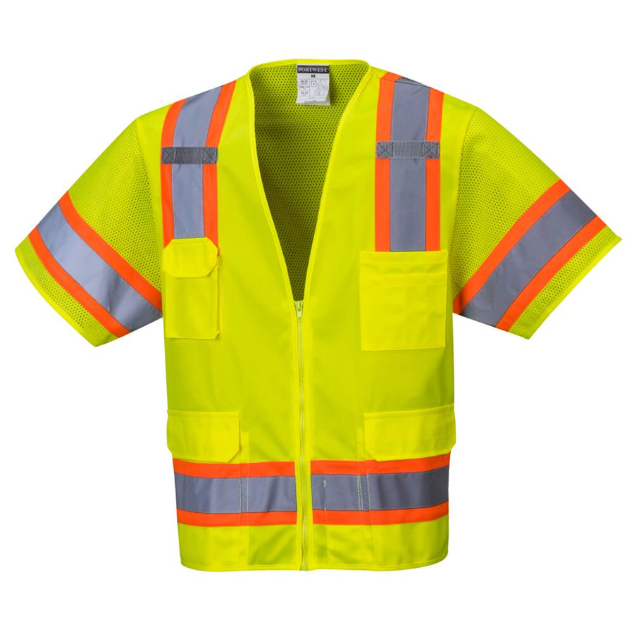 Aurora Hi-Vis Short Sleeve Contrast Executive Vest - Class 3 in Hi-Vis Yellow Front View Image