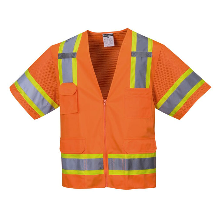 Aurora Hi-Vis Short Sleeve Contrast Executive Vest - Class 3 in Hi-Vis Orange Front View Image