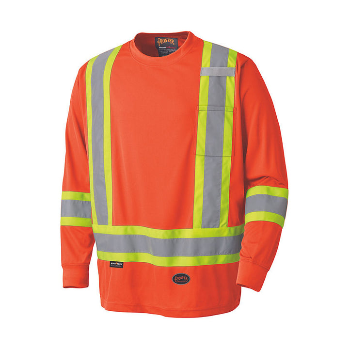 Birdseye Long Sleeved Safety T Shirt 2 Stripe Orange Front View Image