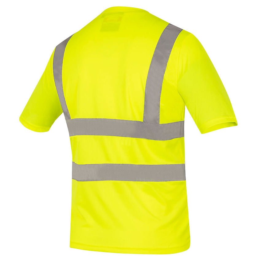Birdseye Safety T Shirt Short Sleeved Yellow Green Back View Image