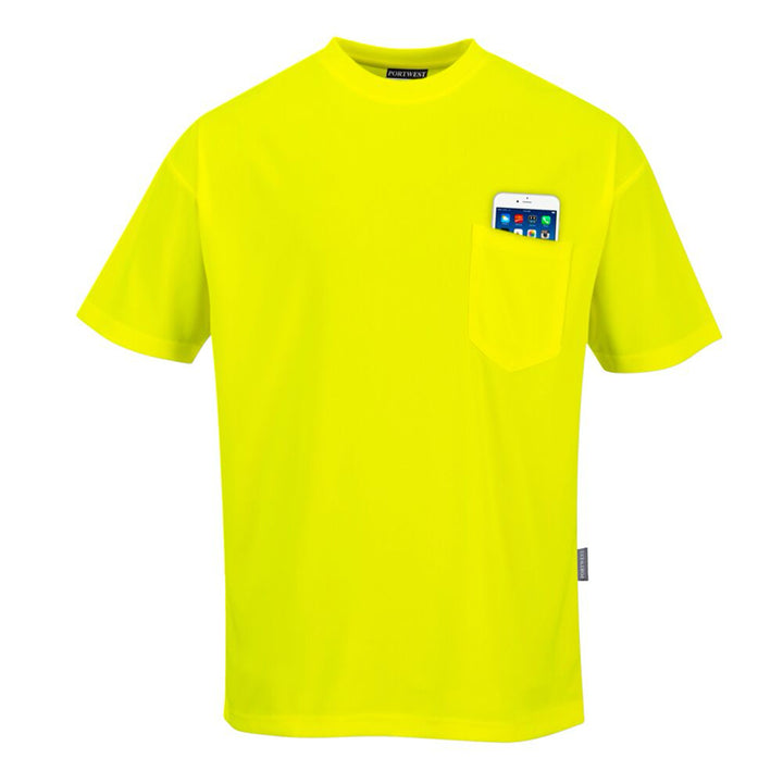 Day-Vis Pocket T-Shirt Non-ANSI in Yellow Front View Image