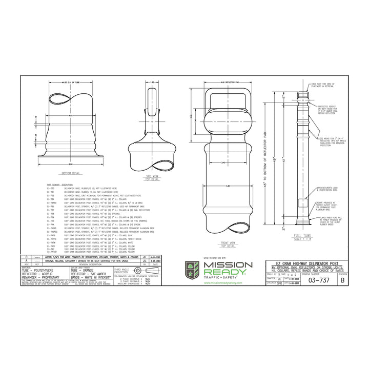 EZ Grab Delineator Specification Sheet Image