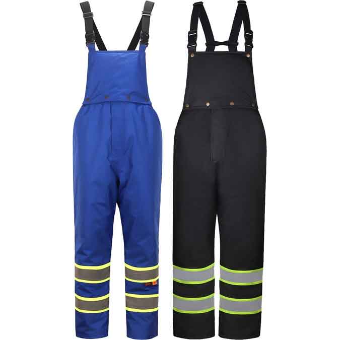 FR Waterproof Flame Resistant Insulated Pants in Black and Blue Front Views Image