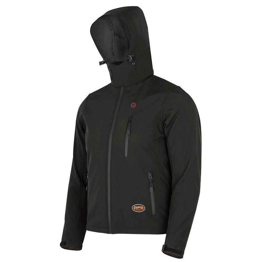 Heated Softshell Jacket Black Front View With Hood Image