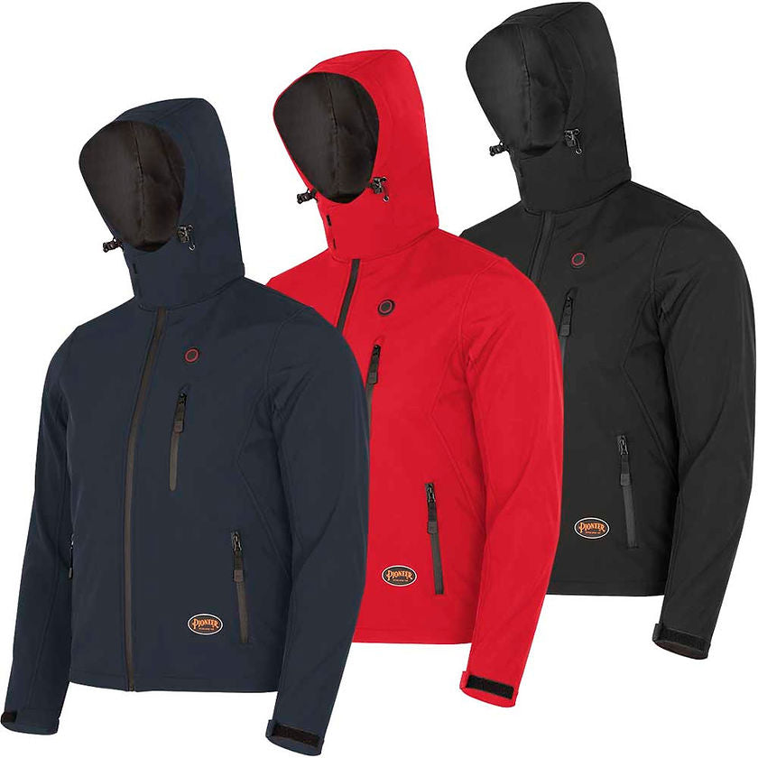 Heated Softshell Jacket in Black Red Navy Front View Image