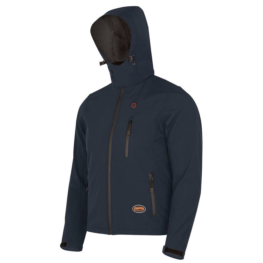 Heated Softshell Jacket Navy Front View With Hood Image