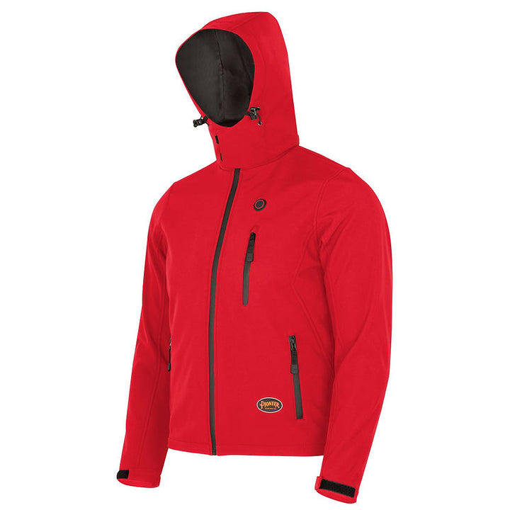 Heated Softshell Jacket Red Front View With Hood Image