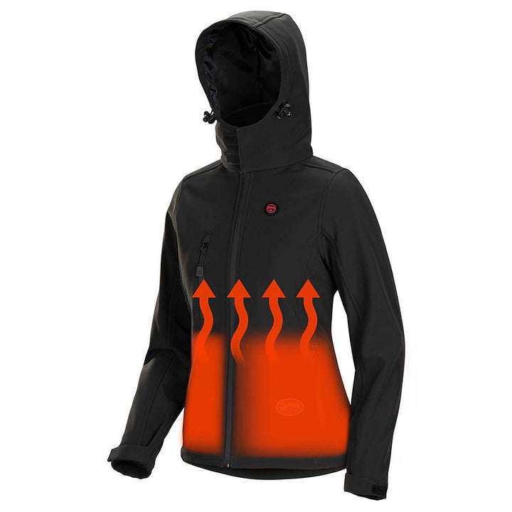 Women's Heated Softshell Jacket in Black  With Hood Heater View Image