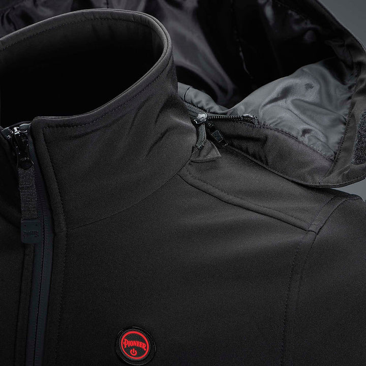 Women's Heated Softshell Jacket in Black Hood Details Image
