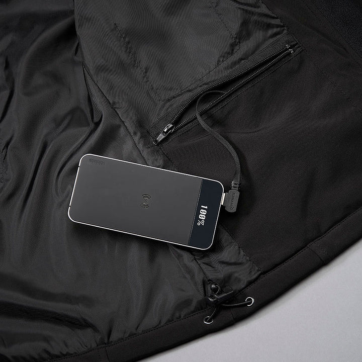 Women's Heated Softshell Jacket in Black USB Details Image