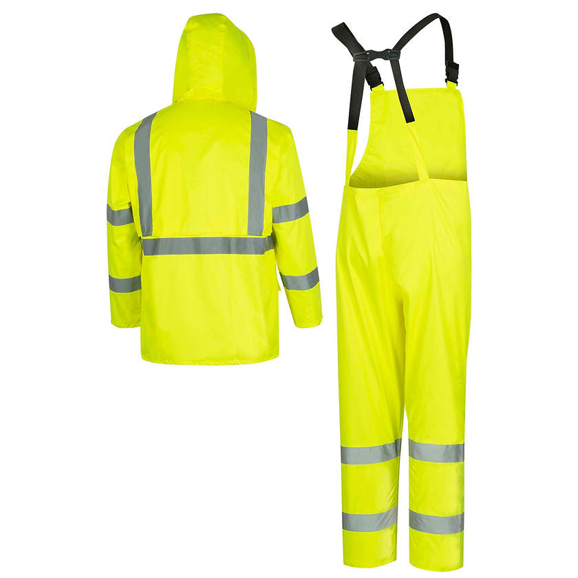 Heavy Duty Hi Vis Rainsuit Yellow Green Back View Image