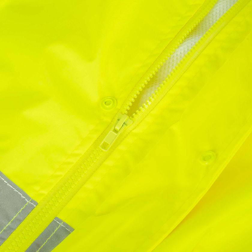 Heavy Duty Hi Vis Rainsuit Yellow Green Zipper Detail Image