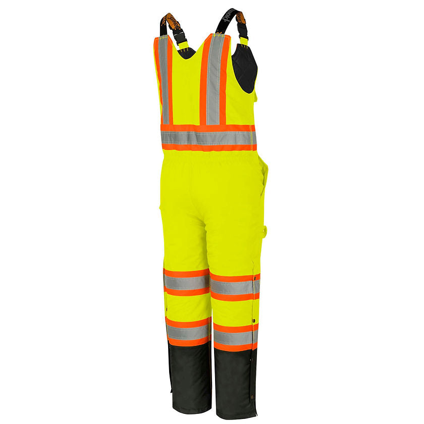 Hi Vis 100_ Waterproof Quilted Bib Pants Yellow Green Back View Image