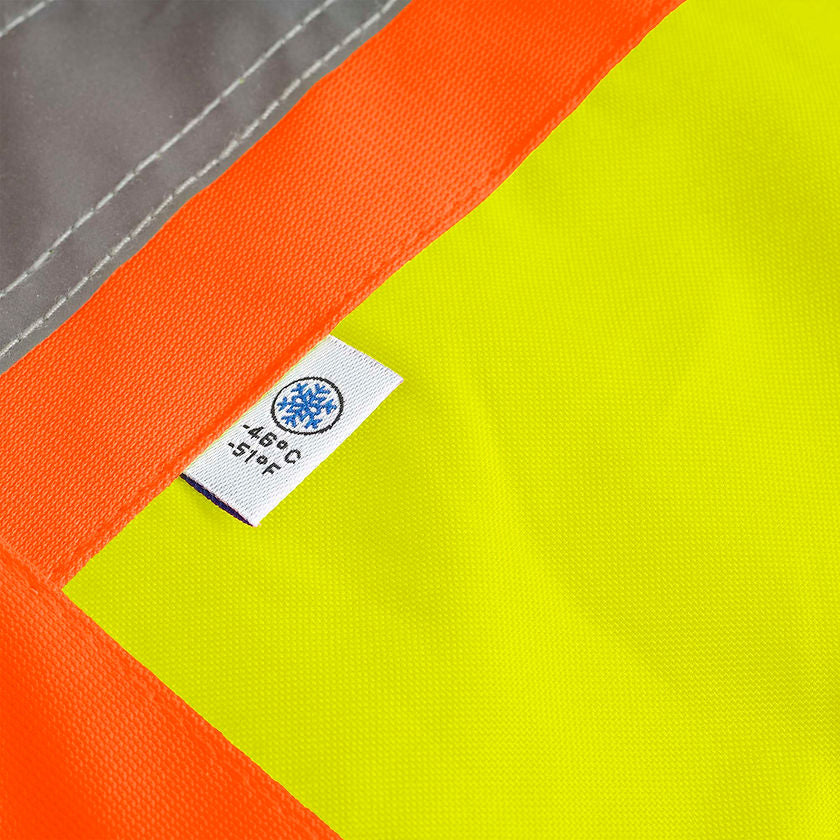 Hi Vis 100_ Waterproof Quilted Bib Pants Yellow Green Temperature Label Detail Image