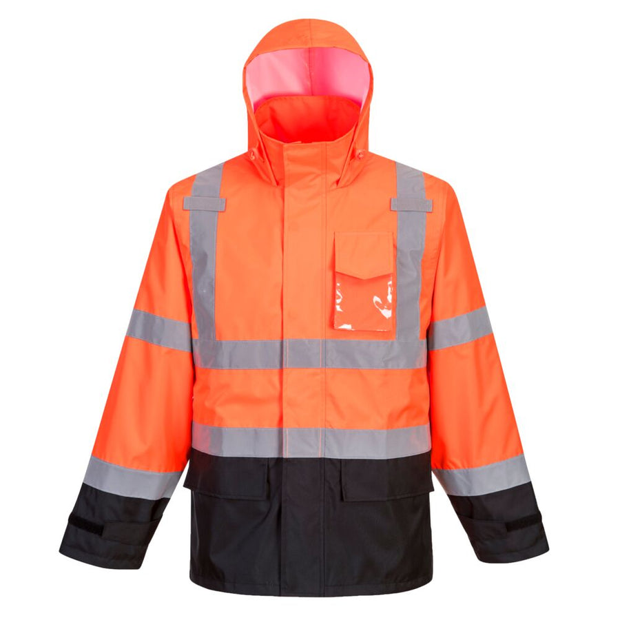Hi-Vis Contrast Rain Traffic Jacket Orange With Fleece Front View Image