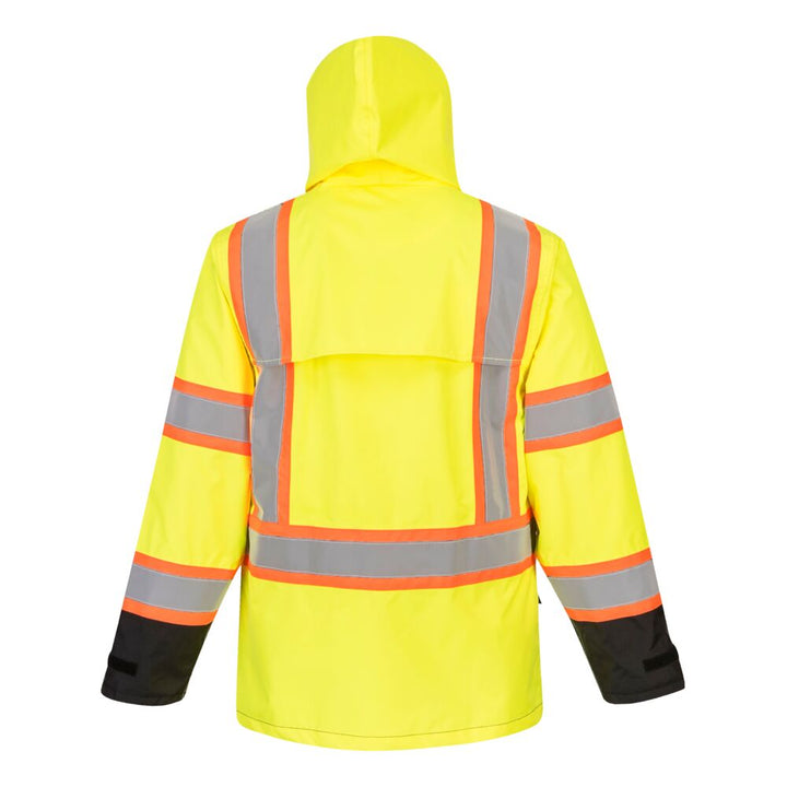 Hi-Vis Contrast Rain Traffic Jacket With Contrast Reflective Tape Yellow Back View Image