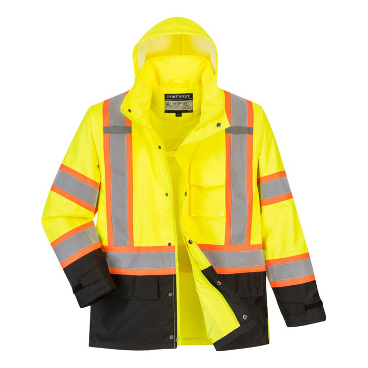 Hi-Vis Contrast Rain Traffic Jacket With Contrast Reflective Tape Yellow Front View Image