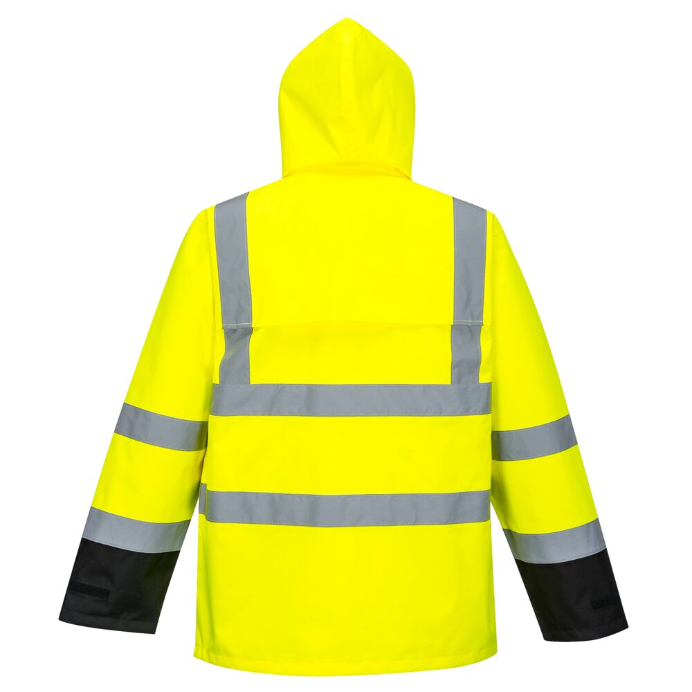 Hi-Vis Contrast Rain Traffic Jacket Yellow With Fleece Back View Image