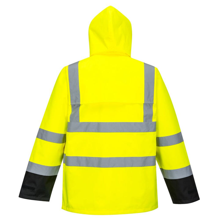 Hi-Vis Contrast Rain Traffic Jacket Yellow With Fleece Back View Image