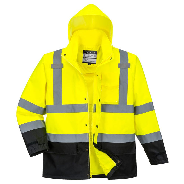 Hi-Vis Contrast Rain Traffic Jacket Yellow With Fleece Front View Image