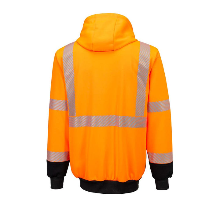 Hi-Vis Contrast Segmented Tape Zipper Hoodie - Class 2/3 Orange Back View Image
