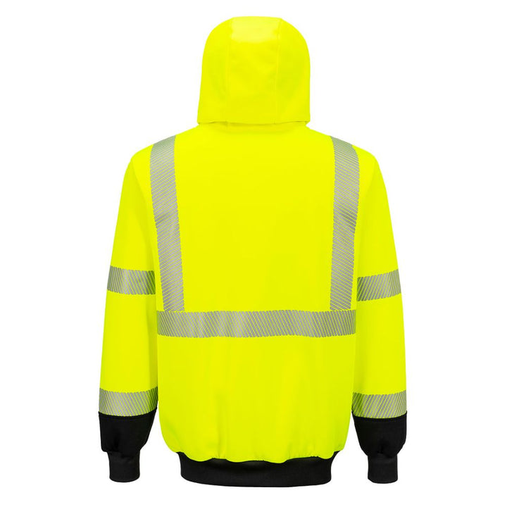 Hi-Vis Contrast Segmented Tape Zipper Hoodie - Class 2/3 Yellow Back View Image