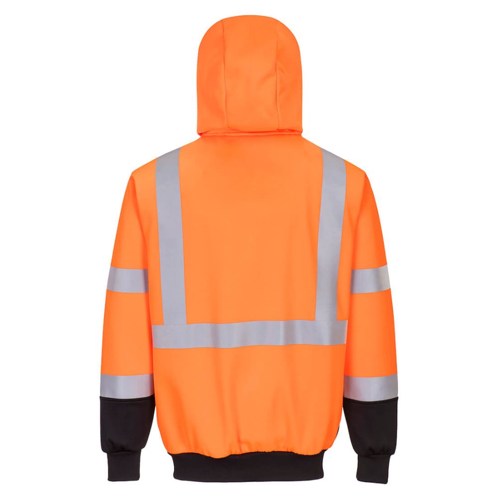 Hi-Vis Contrast Zipped Hoodie - Poly-Cotton Blend Orange Back View Image