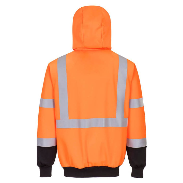 Hi-Vis Contrast Zipped Hoodie - Poly-Cotton Blend Orange Back View Image