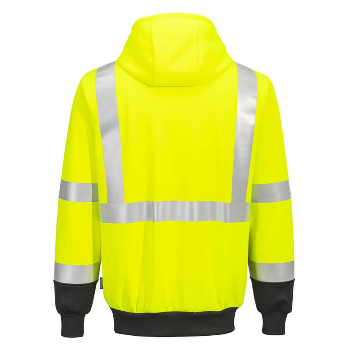 Hi-Vis Contrast Zipped Hoodie - Poly-Cotton Blend Yellow Back View Image