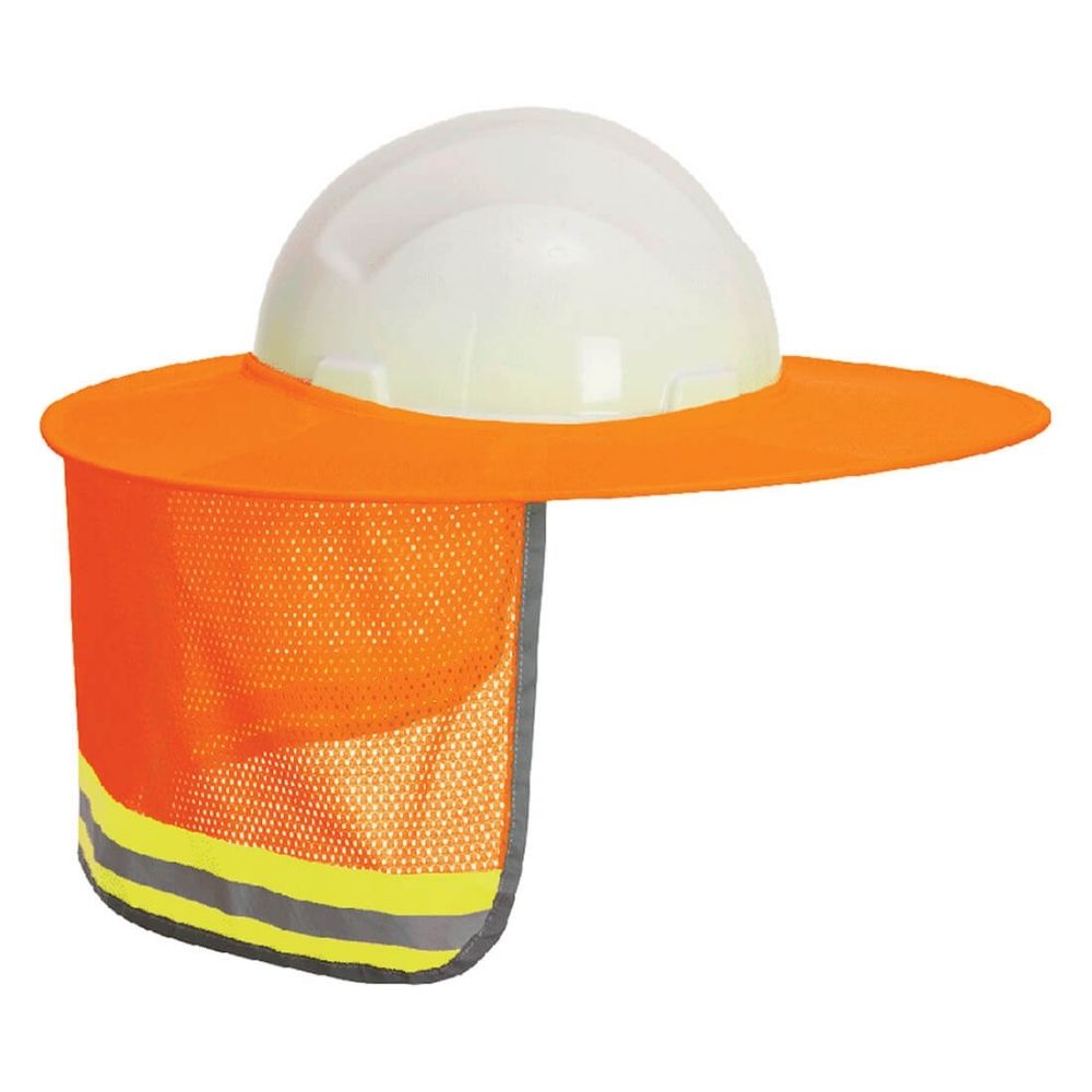 Hi-Vis Hard Hat Mesh Sun Shield Wide-Brimmed Orange Side View Image