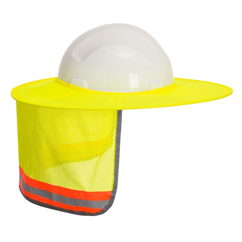 Hi-Vis Hard Hat Mesh Sun Shield Wide-Brimmed Yellow Side View Image