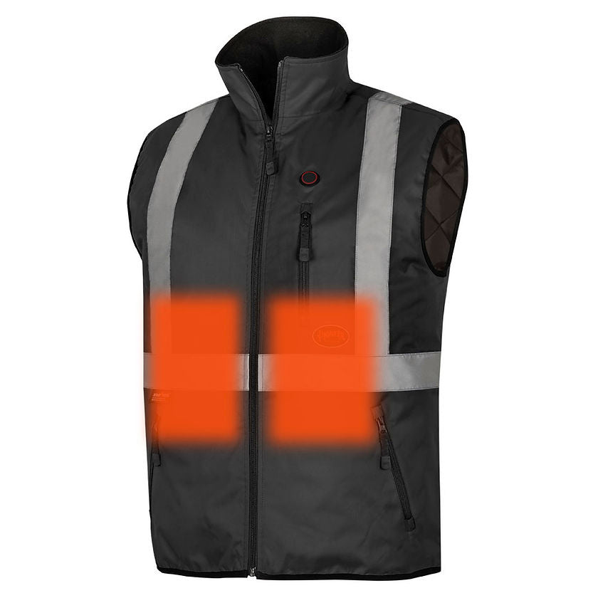 Hi Vis Heated Safety Vest Black Front Heater View Image