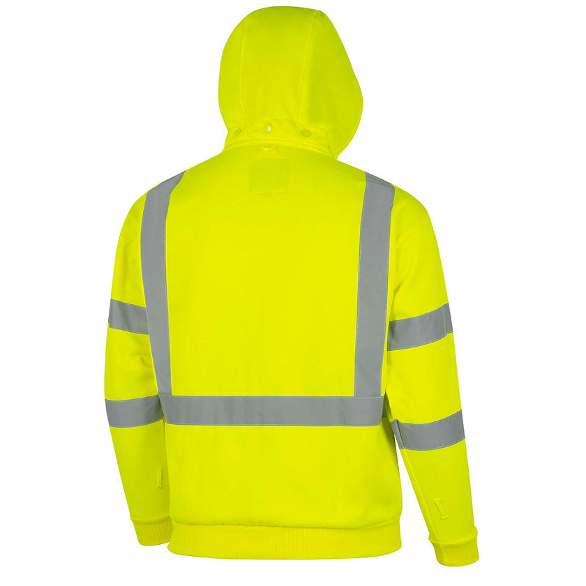 Hi-Vis Hoodie Polyester in Yellow-Green Back View Image