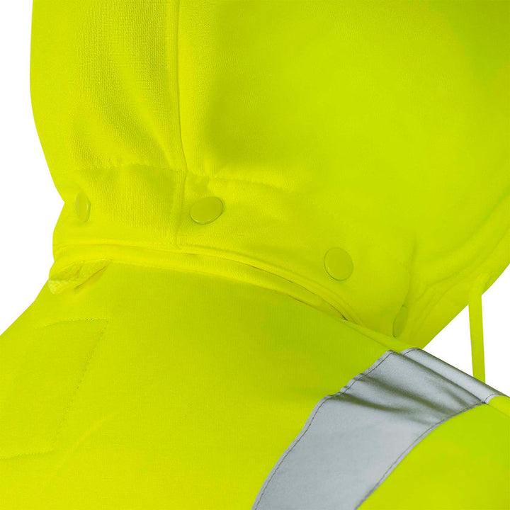 Hi-Vis Hoodie Polyester in Yellow-Green Hood Detail Image