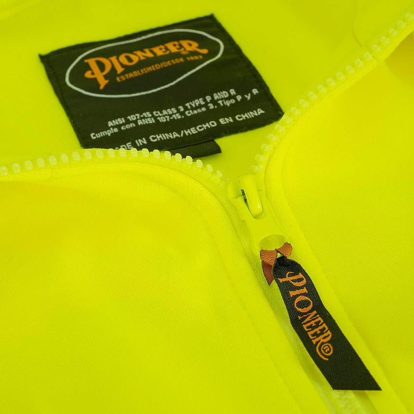Hi-Vis Hoodie Polyester in Yellow-Green Zipper Detail Image