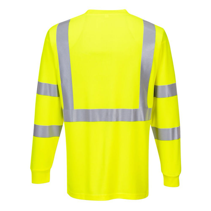Hi-Vis Long Sleeve Pocket T-Shirt With  Ribbed Cuffs - Class 3 in Yellow Back View Image