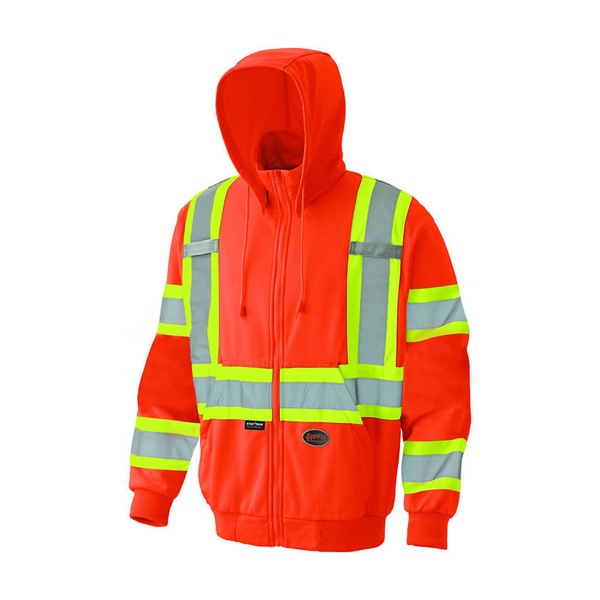 Hi-Vis Micro Fleece Zipper Hoodie Orange Front View Image