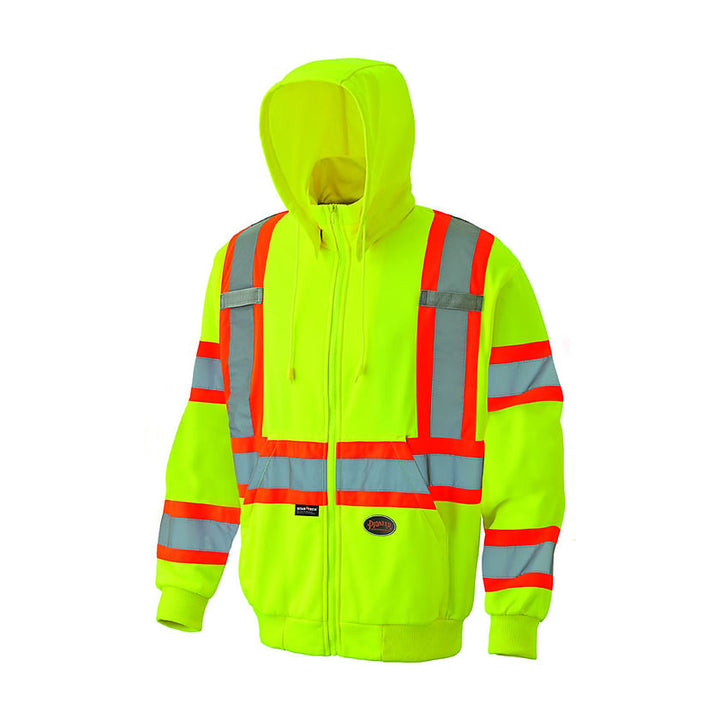 Hi-Vis Micro Fleece Zipper Hoodie Yellow Green Front View Image