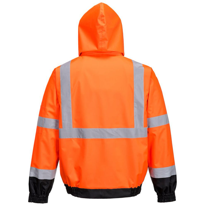 Hi-Vis Premium Bomber Jacket 3-in-1 Contrast Orange With Black Bottom Back View Image
