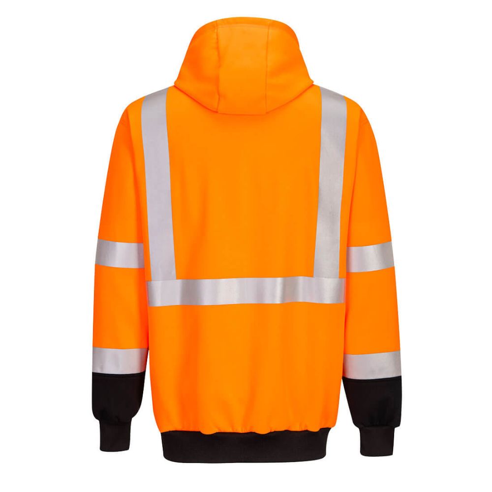 Hi-Vis Pullover Contrast Hoodie With Black Bottom - Class 2/3 Orange Back View Image