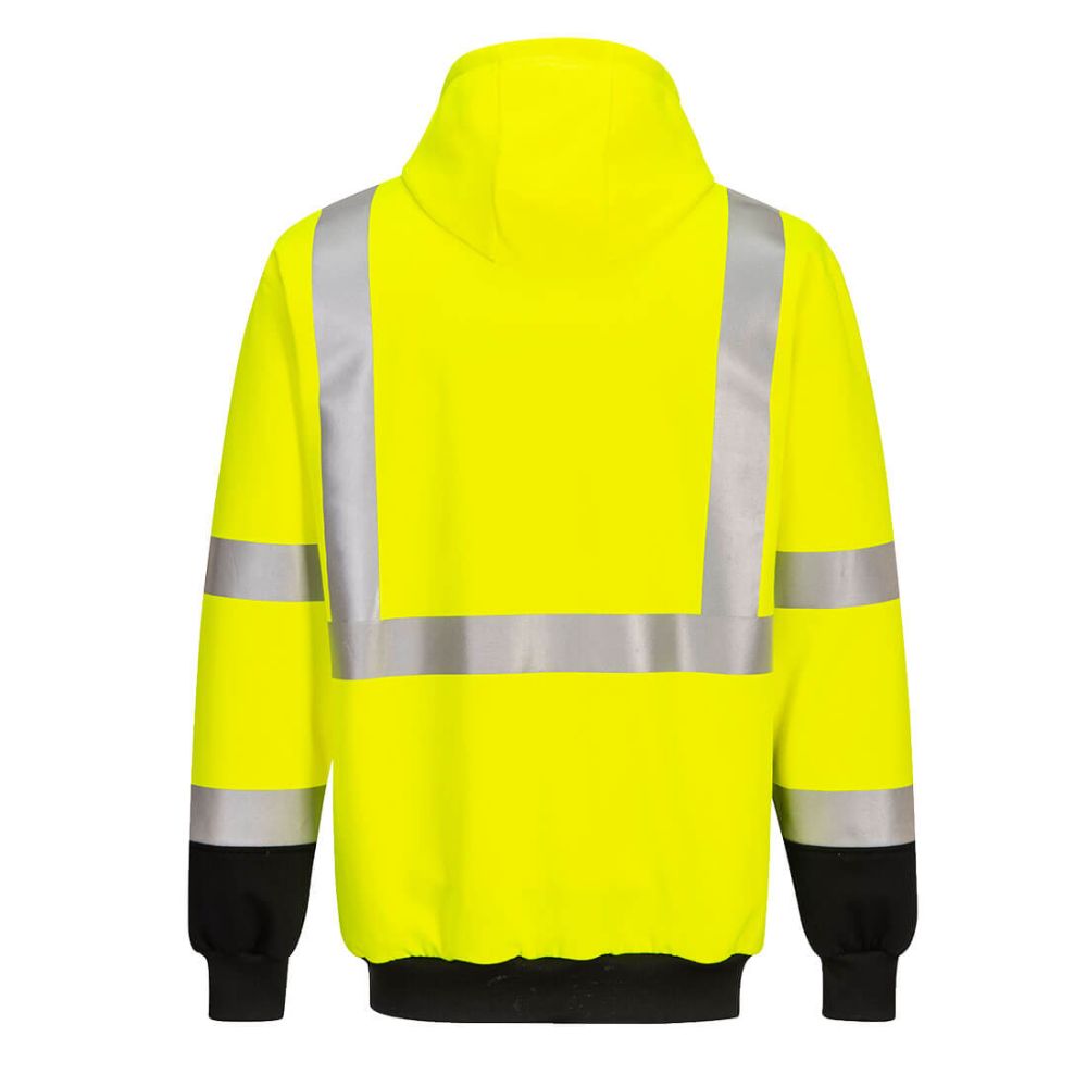 Hi-Vis Pullover Contrast Hoodie With Black Bottom - Class 2/3 Yellow Back View Image