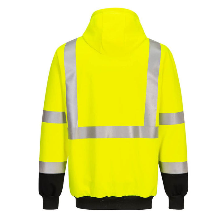 Hi-Vis Pullover Contrast Hoodie With Black Bottom - Class 2/3 Yellow Back View Image