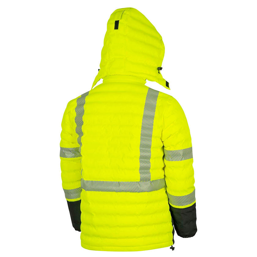 Hi-Vis Quilted Safety Parka With Hood Yellow Back View Secondary mage