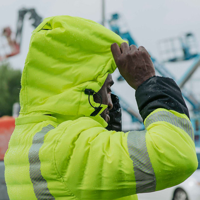 Hi-Vis Quilted Safety Parka Yellow Hood Detail Secondary Image