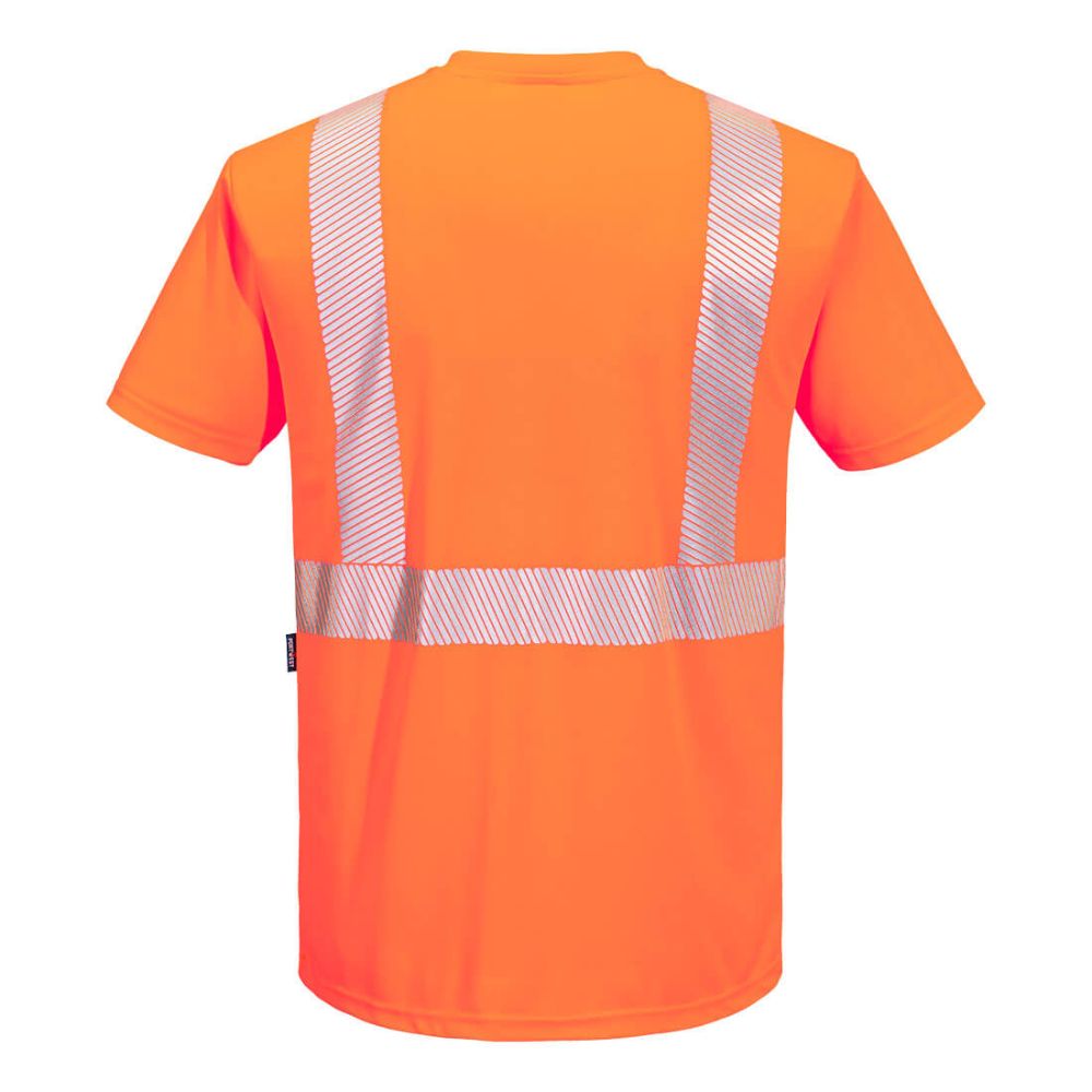 Hi-Vis Short Sleeve Contrast T-Shirt With Segmented Tape Orange Back View Image