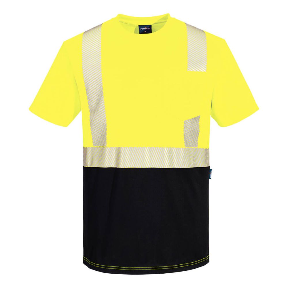 Hi-Vis Short Sleeve Contrast T-Shirt With Segmented Tape Yellow Front View Image